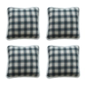 Set van 4 vierkante kussenslopen met donkergroen ruitpatroon en witte bies - 45*45 (zonder kern) / Watergroene Tartan