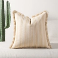 Square beige decorative pillow with yellow stripes and boho fringe trim details - Without Core / Yellow / 45*45mm
