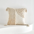 Bohemian cream tufted pillow cover with decorative tassels and striped texture - 45x45cm (Pillow Case Only) / Semi-circle