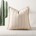 Boho style cream striped woven pillowcase with fringe edges and textured fabric finish - Without Core / Khaki / 45*45mm