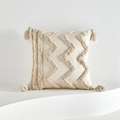Cream tufted bohemian throw pillow cover with fringe tassels and wave texture - 45x45cm (Pillow Case Only) / Wave