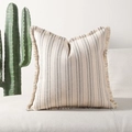 Striped woven jacquard pillow cover with fringe trim in cream and black texture - Without Core / Gray / 45*45mm