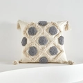 Bohemian cream tufted pillow cover with grey dot patterns and corner tassels - 45x45cm (Pillow Case Only) / 9 Dots Pattern