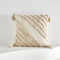 Bohemian cream tufted pillow cover with elegant tassel corners and geometric patterns - 45x45cm (Pillow Case Only) / Diagonal Stripe