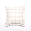 Square cream and beige plaid pillow cover with fringed edges for home decor - With High Elastic Brushed Fabric Core / Beige