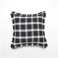 Chic black and white plaid decorative pillow cover with dense fringe trim details - With High Elastic Brushed Fabric Core / Black