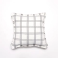 Square grey and white plaid cushion cover with decorative fringe trim edges - With High Elastic Brushed Fabric Core / White with Gray Lines