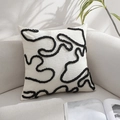 Modern cream throw pillow cover with black abstract tufted lines and woven texture - 45x45cm (With 400g Non-woven Core) / Tufting