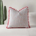 Cuscino intrecciato colorato con trama a rilievo e pompon rossi decorativi sui bordi - 30*50 (Senza Anima) / Orchidea Viola da Sogno