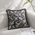Jacquard throw pillow cover with black tassels and vintage damascus floral patterns - 45x45cm (With 400g Non-woven Core) / Swallowtail Flower Fringe