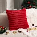 Feestelijke rode kussenhoes van imitatiebont met brede strepen voor kerstdecoratie - Groot Vierkant Stijl / Kerstrood