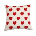Square beige tufted pillow cover with red heart pattern and soft 3D textured finish - 45*45 (Without Core) / Single Heart White Base