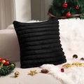 Faux rabbit fur pillow cover in deep black with horizontal stripes for Christmas decor - Black