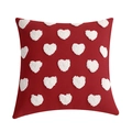 Square red tufted throw pillow cover with white 3D heart pattern for Valentines Day - 45*45 (Without Core) / Single Heart Red Base