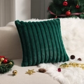 Dark green faux rabbit fur pillow cover with plush ribbed texture for Christmas decor - Christmas Green