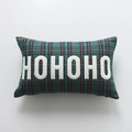 Christmas green tartan rectangular pillow cover with white HOHOHO plush appliqué embroidery - No Insert / HOHOHO Green Plaid (30x50)