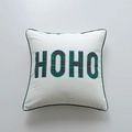 Christmas plaid HOHO letter embroidery pillowcase with green piping on cream canvas - No Insert / HOHO Canvas (45x45)