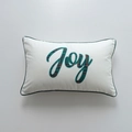 White Christmas pillow case with Joy embroidery and festive green plaid patch - No Insert / Joy Canvas (30x50)