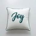 White square Christmas pillow cover with green piping and Joy plaid embroidery - No Insert / Joy Canvas (45x45)