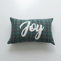 Rectangular Christmas plaid pillowcase with red green tartan and plush Joy embroidery - No Insert / Joy Green Plaid (30x50)