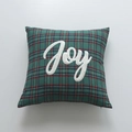 Christmas green plaid pillow cover with white embroidered Joy text for home decor - No Insert / Joy Green Plaid (45x45)