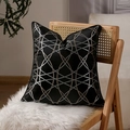 Luxury black geometric throw pillow case with gold and silver embroidery on chair - Minimalist Lines