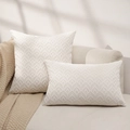 Federa per cuscino in ciniglia color crema con motivo a foglie in rilievo jacquard - 45*45 (con anima in tnt da 400 g) / Foglia