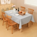 Rectangular blue and white checkered cotton linen tablecloth with a rustic floral design - 90x90cm / Fog Blue