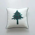 Square white cotton canvas pillow cover with green plaid Christmas tree applique - No Insert / Christmas Tree Canvas (45x45)