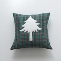 Christmas cushion cover with red and green plaid pattern and white tree applique embroidery - No Insert / Christmas Tree Green Plaid (45x45)