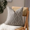 Grey geometric jacquard pillow cover with cream interlocking pattern and white piping - Geometric Vines