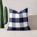 Navy blue and white buffalo plaid decorative pillow cover on a modern beige sofa - Rectangular Spec (30x50) / Navy Blue Large Plaid