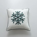 Ivory square throw pillow with red and green plaid snowflake applique and dark green piping - No Insert / Snowflake Canvas (45x45)