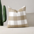 Beigefarbener und weißer Kissenbezug mit Karomuster auf einem Sofa als Deko - Khaki Großes Karo (Nur Kissenbezug) / 30x50
