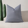Classic navy blue and white gingham decorative square pillow cover on fabric sofa - Rectangular Spec (30x50) / Navy Blue Small Plaid