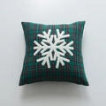 Christmas green tartan pillow cover featuring a fuzzy white snowflake patch - No Insert / Snowflake Green Plaid (45x45)