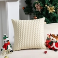 Housse de coussin en velours côtelé beige à texture pop-corn avec décor de Noël - 60*60cm (Sans Noyau) / Blanc Cassé