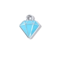 Colgante de esmalte azul cielo en forma de diamante con borde plateado para DIY - Tono Plata Esmalte Azul