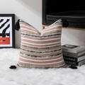 Fodera per cuscino in ciniglia bohémien con strisce arancioni e nappe nere eleganti - Rettangolare (Senza Anima) / Cachi