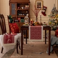 Camino de mesa navideño con fundas de silla, jacquard de alce rojo y flecos - Talla Pequeña / Estilo Medallón
