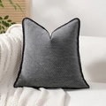 Moderner minimalistischer dunkelgrauer Chenille-Kissenbezug mit elegantem schwarzem Spitzenrand - 45x45cm Mit 400g Vlies-PP-Baumwollkern / Grau-Schwarze Textur