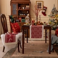 Camino de mesa navideño con motivos de renos y copos de nieve y borlas de flecos blancos - Talla Pequeña / Estilo Caja de Regalo