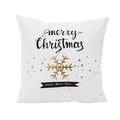 Weiße Weihnachtskissenhülle mit goldener Schneeflocke und Merry Christmas Schrift - Dekokissenbezug / Schneeflocken-Grüße-Stil