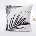 Housse de coussin blanche avec feuilles de palmier noires et texte Dance doré - Feuille de Palmier Dance (7)