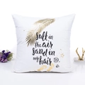 White square pillow case with golden palm leaf and Salt in the air sand in my hair text - Gold Palm Leaf Ocean Theme Style (11) / With 400g Non-woven Core