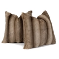 Set di due federe per cuscini in finta pelliccia marrone con trama a righe orizzontali - Cenere / 30*50cm (Senza anima)