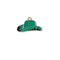 Colgante de sombrero vaquero esmaltado verde con llama negra y estrella para joyería DIY - Sombrero Negro y Verde