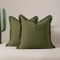 Juego de dos fundas de cojín bohemias verde oliva con flecos en un sofá moderno - Verde Musgo Espesado / 45*45 Cm (tejido No Tejido 50*50 Cm: Núcleo De Almohada De 400 G)