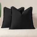 Juego de dos fundas de cojín negras bohemias con flecos para decoración de sofá - Negro acolchado / 45*45 Cm (tejido No Tejido 50*50 Cm: Núcleo De Almohada De 400 G)