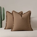 Funda de cojín boho cuadrada en color marrón con flecos decorativos en sofá blanco - Marrón Moca Espeso / 45*45 Cm (tejido No Tejido 50*50 Cm: Núcleo De Almohada De 400 G)